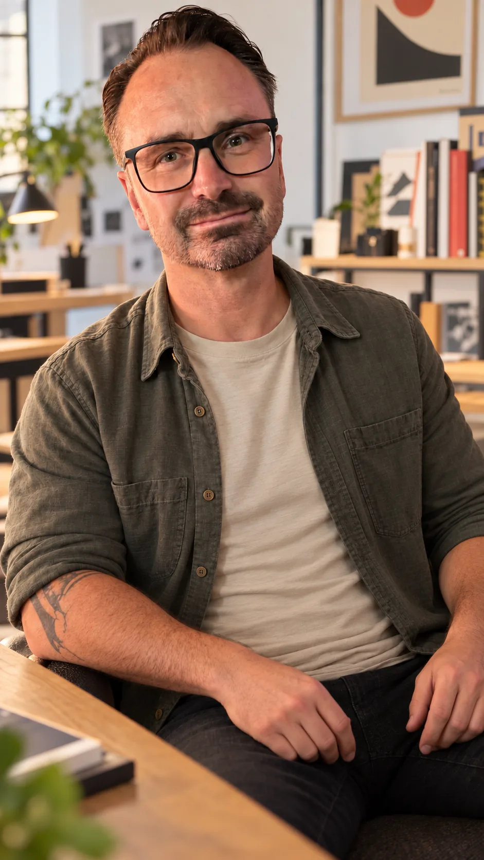 Patrick in einem hellen kreativen Arbeitsstudio
